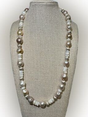 Neutral Palette Pearl and Silver Bead Necklace